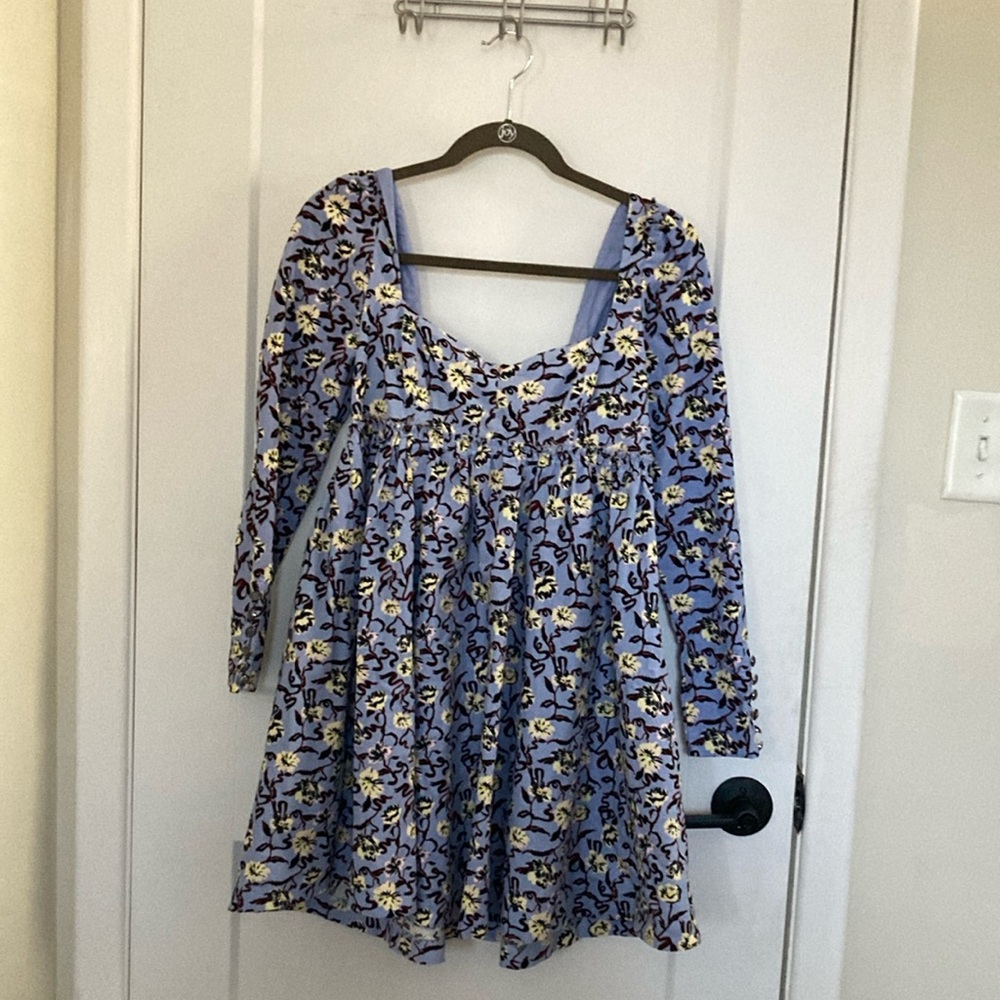 Free People Bessie Babydoll Mini Dress Corduroy Floral Long Sleeve XSMALL